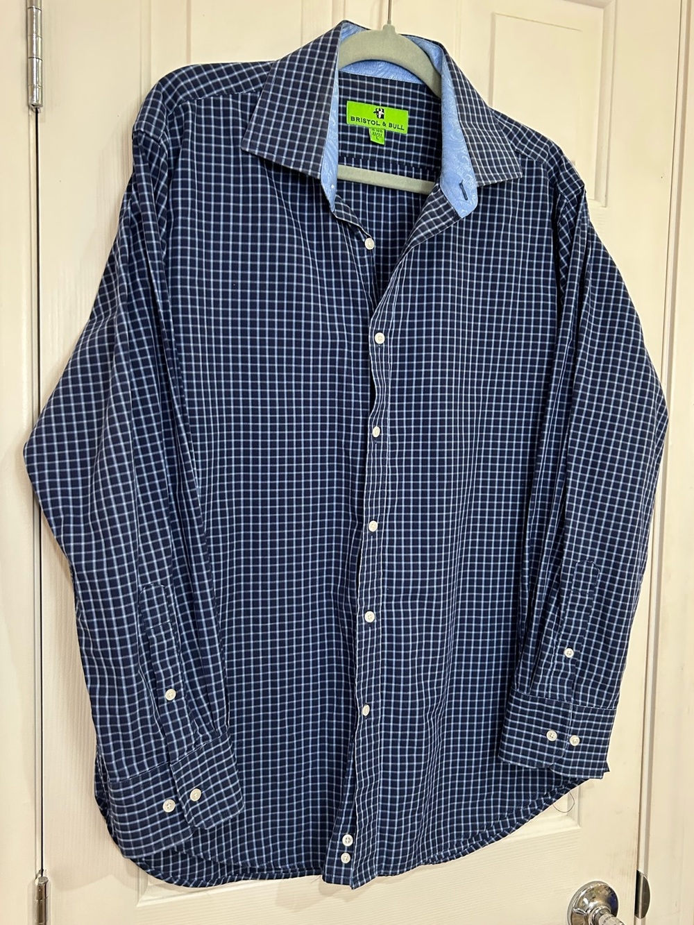 Bristol & Bull Blue Grid Long Sleeve Button Down Shirt Sz L 16-16.5 32/33